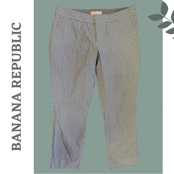Banana Republic Black, Blue and White Patterned Ankle Pants Front Zip Size 6 - Picture 1 of 9